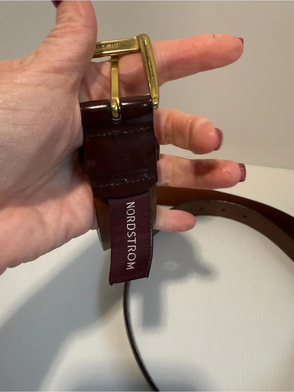 Nordstrom Mens Burgundy Leather Dress Belt Size 40 Brass Buckle Handcrafted USA